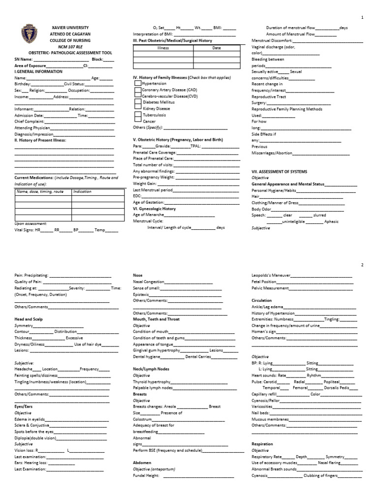 Obstetric Pathologic Assessment Tool | PDF | Cardiovascular Diseases ...