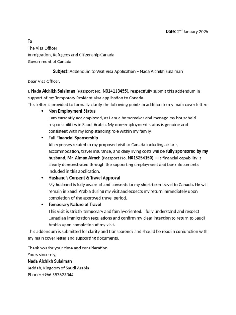 Nada Addendum Letter | PDF