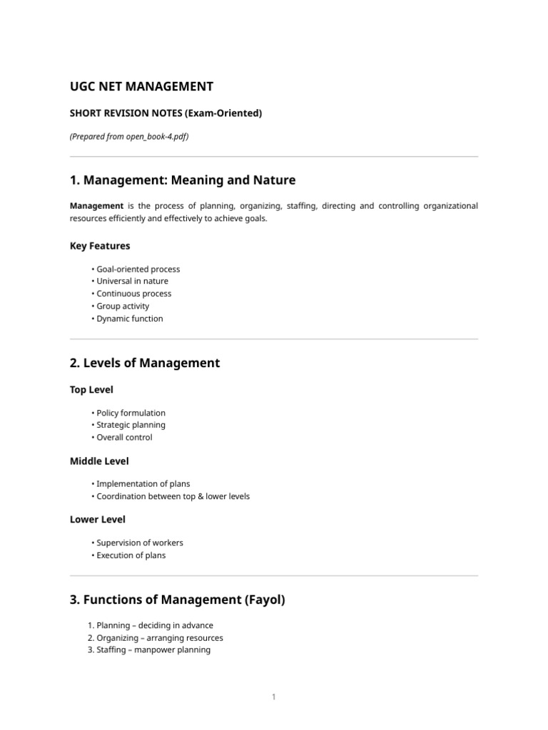 UGC NET Management Revision Notes | PDF | Leadership | Motivation