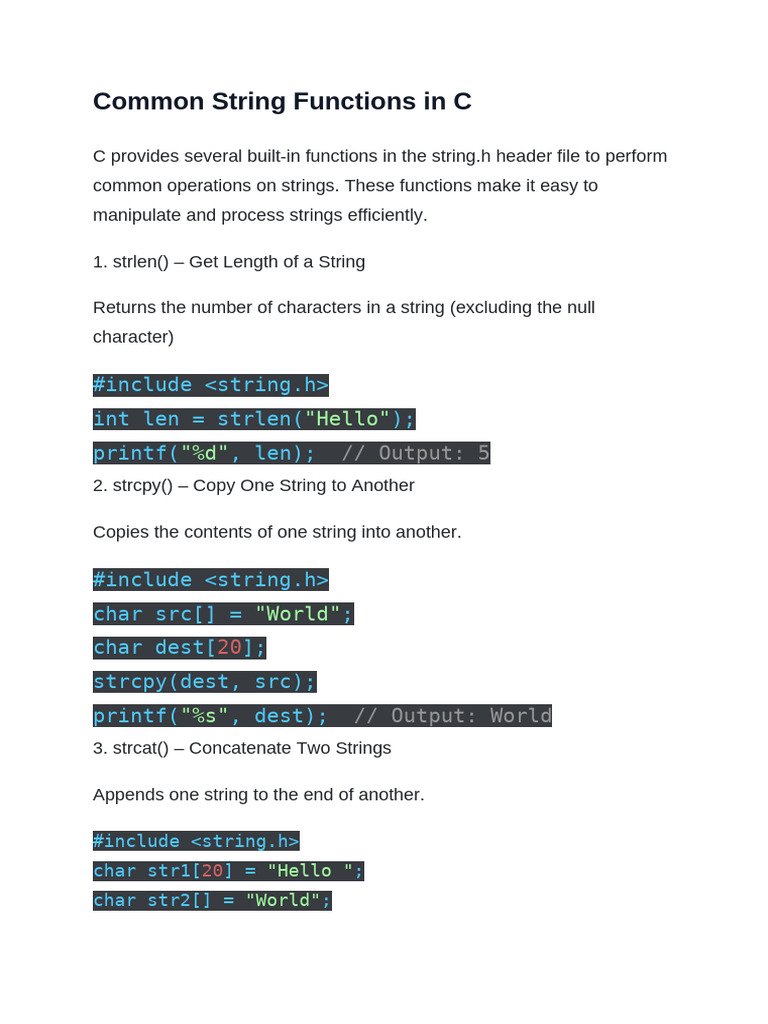 C String Functions and Usage Guide | PDF | Pointer (Computer ...