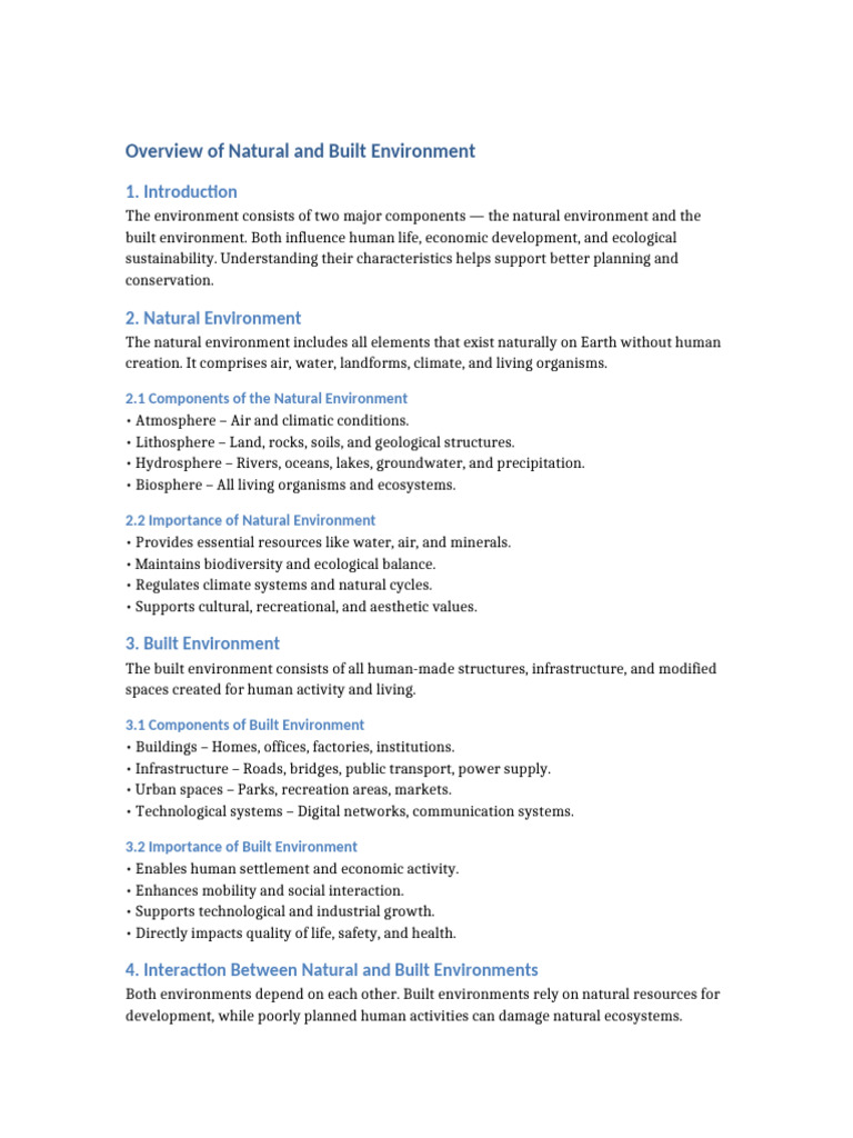 Natural vs. Built Environment Overview | PDF