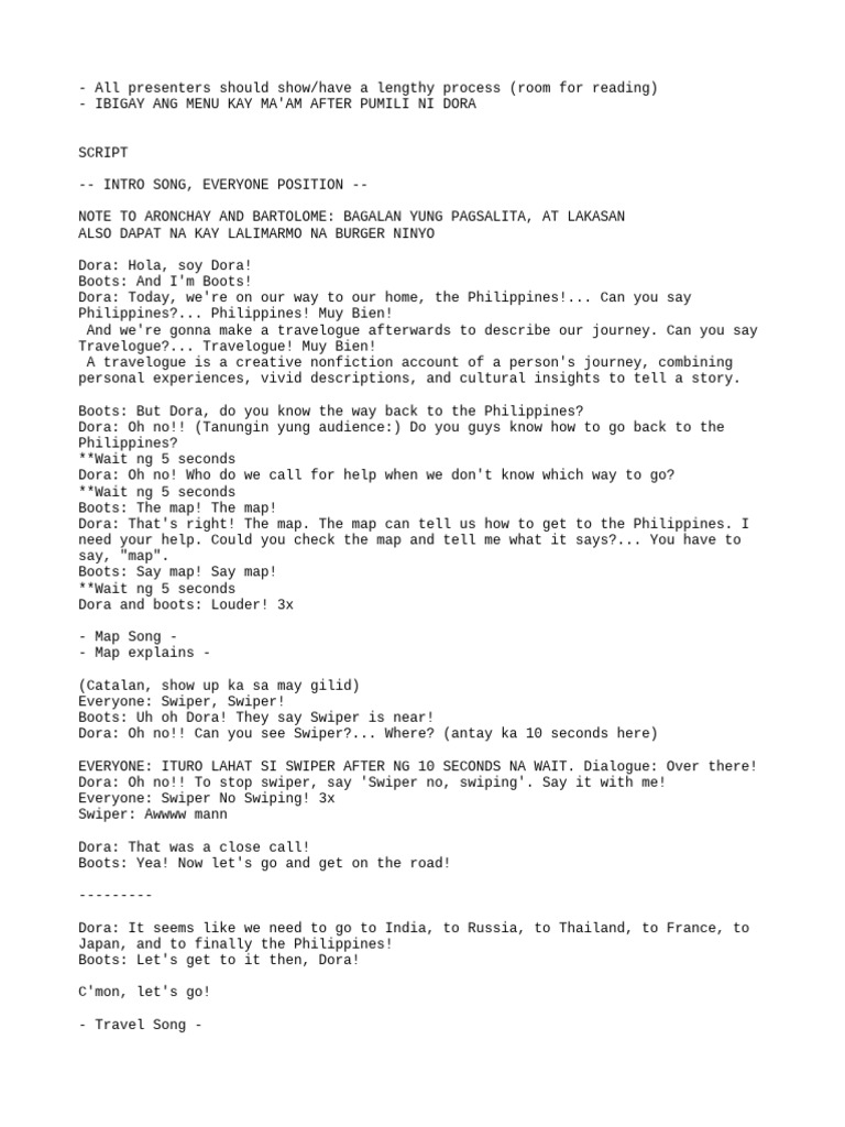 Script For Dora CNF | PDF | Preschool Education Television Series