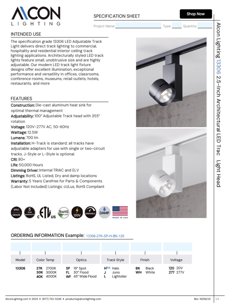 LED Adjustable Track Light 12.5W | PDF | Lighting | Light Emitting Diode