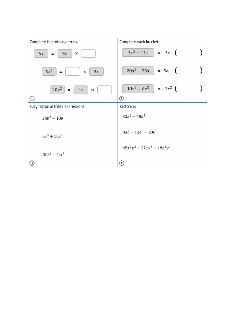 Worksheet Factorising | PDF