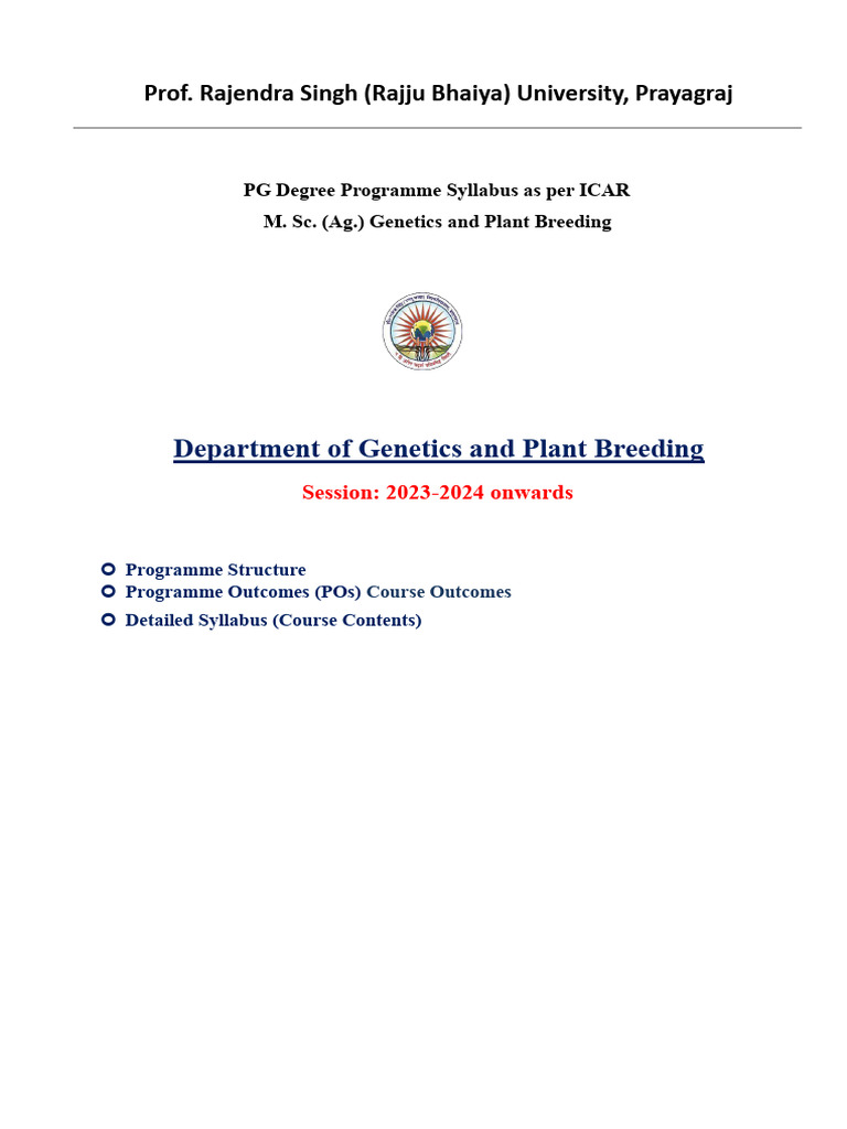 M.Sc. Genetics and Plant Breeding Syllabus | PDF | Plant Breeding | Gene