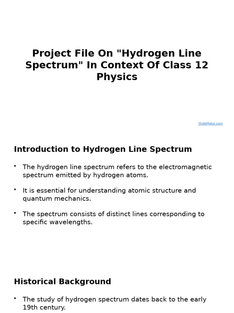 Hydrogen Line Spectrum Overview for Class 12 | PDF | Spectroscopy ...