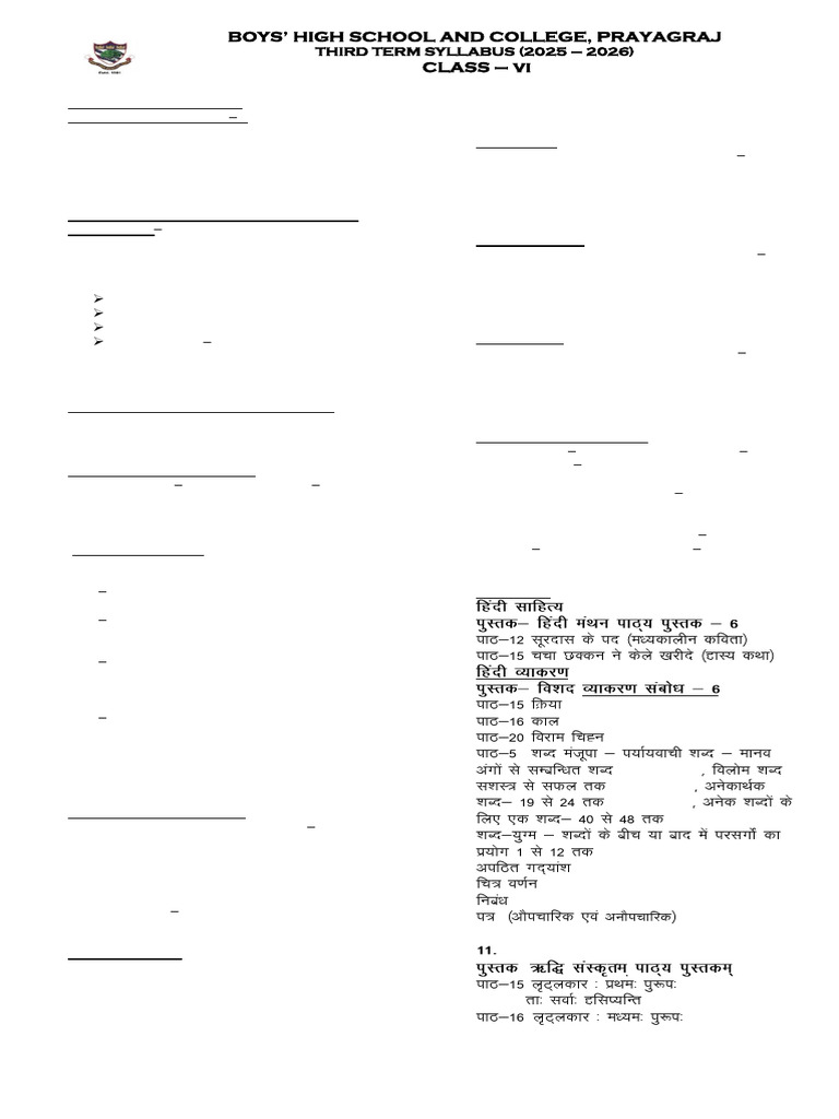 Class 6 Comprehensive Syllabus Overview | PDF