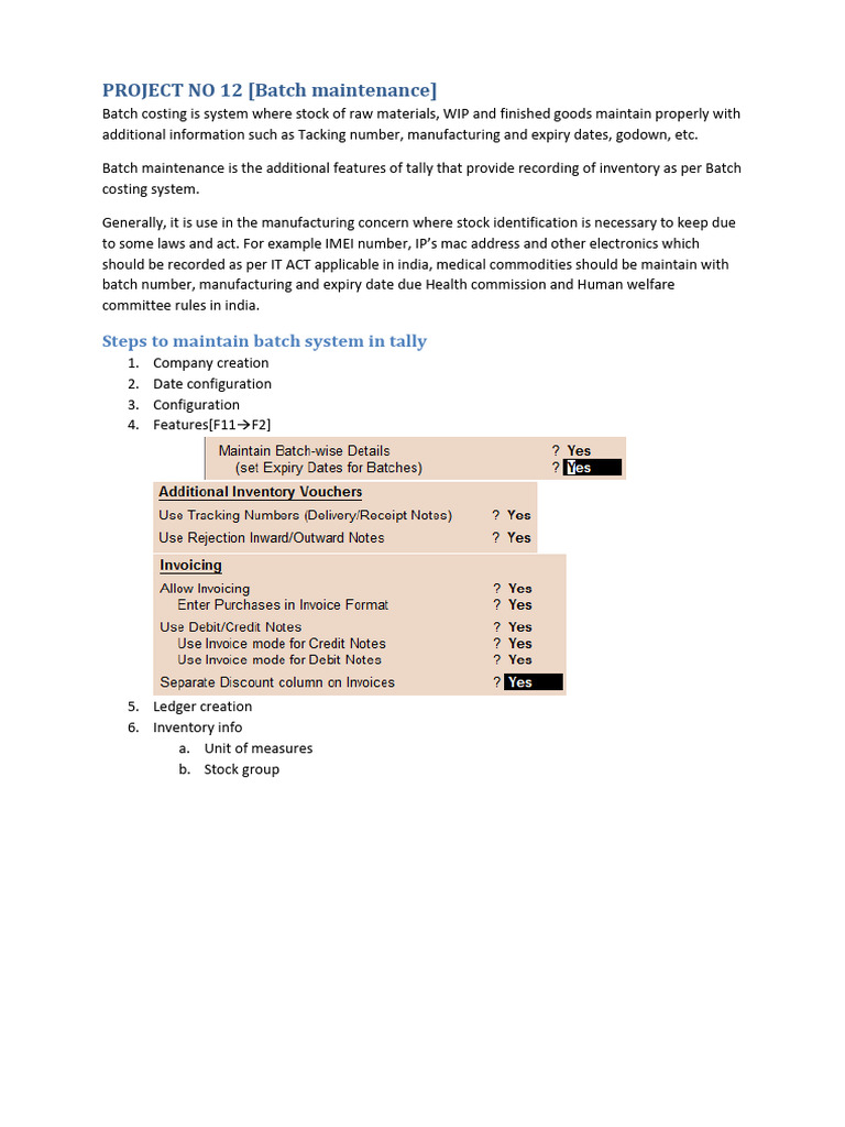 Batch Maintenance in Tally Guide | PDF