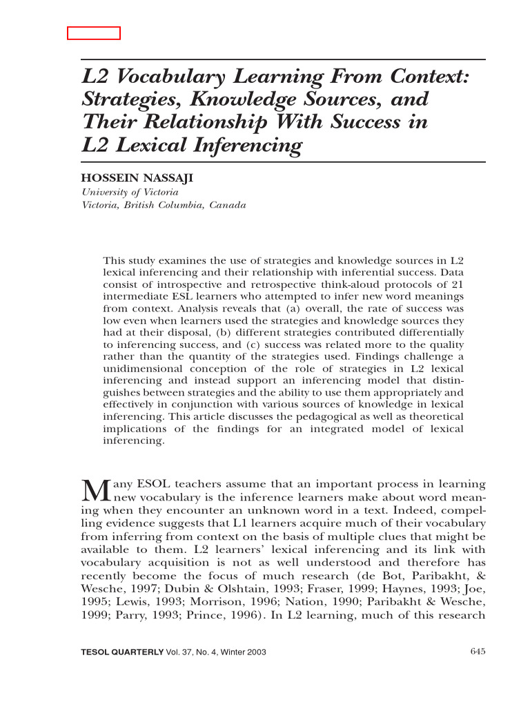 L2 Vocabulary Learning Strategies Analysis | PDF | English As A Second ...