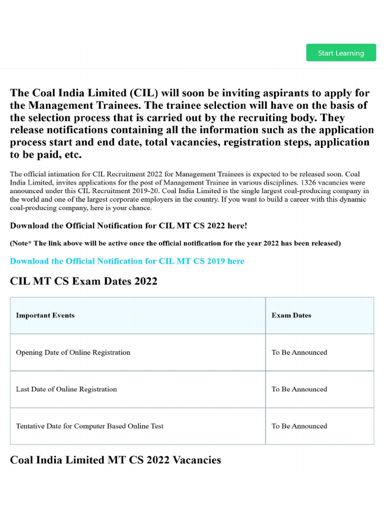 CIL MT CS RecruitmentExam Info | PDF