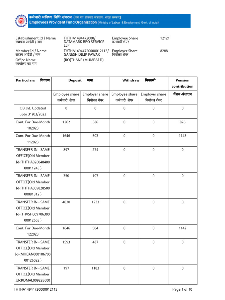 Employee Pension Contribution Report | PDF