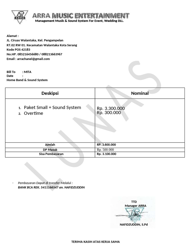 Invoice for Music & Sound Services | PDF