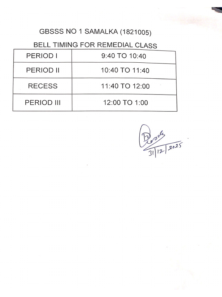 Remedial Class Timetable | PDF