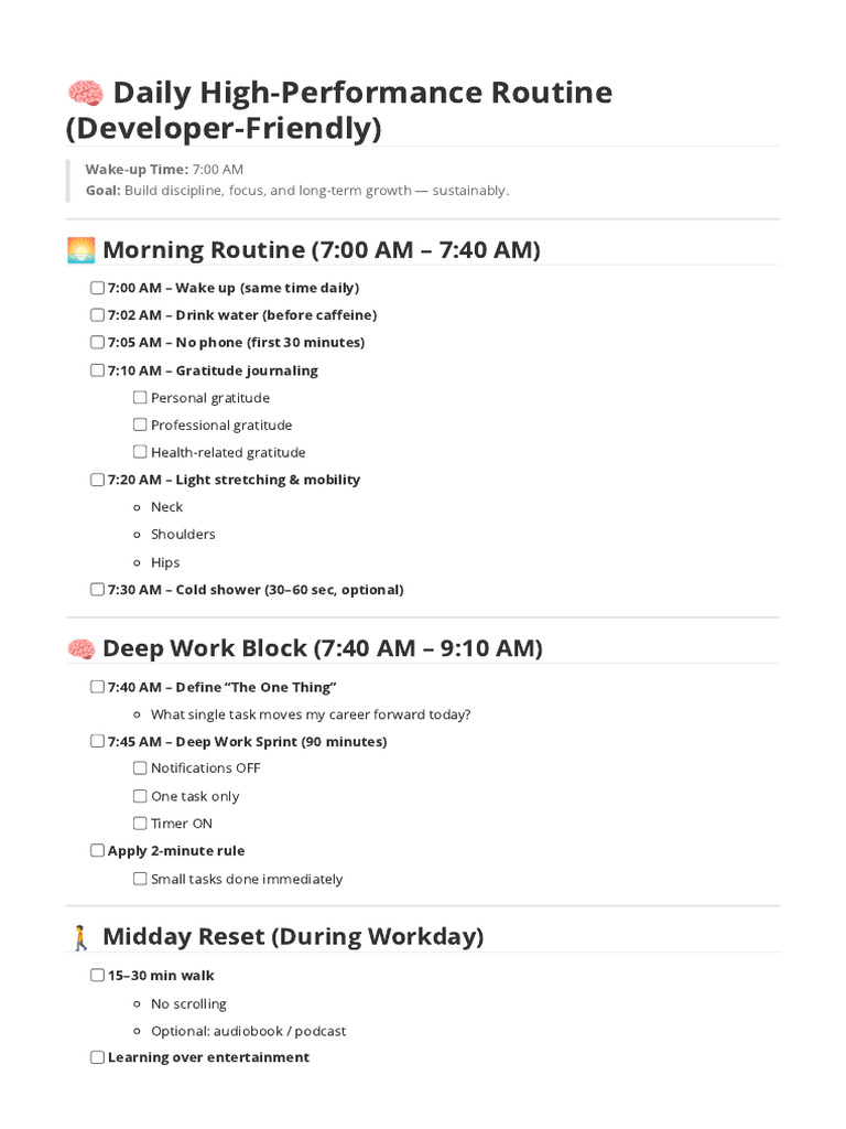High-Performance Daily Routine Guide | PDF