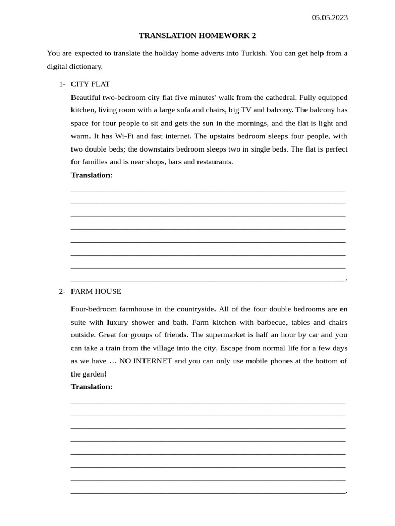 Holiday Home Adverts Translation Task | PDF | Home