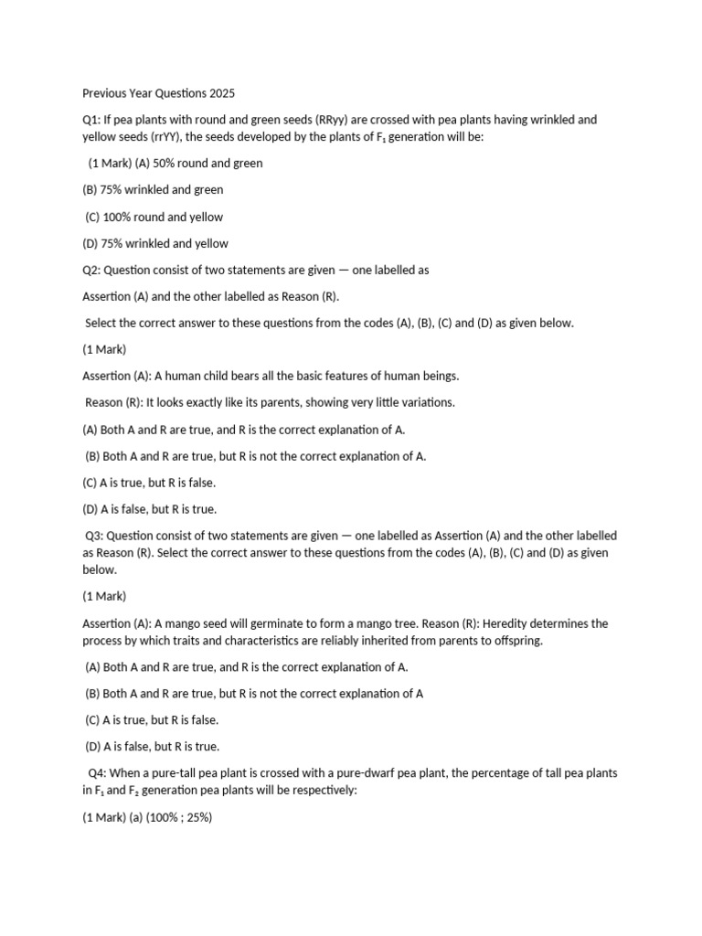 2025 Pea Plant Genetics Exam Questions | PDF | Sex | Dominance (Genetics)