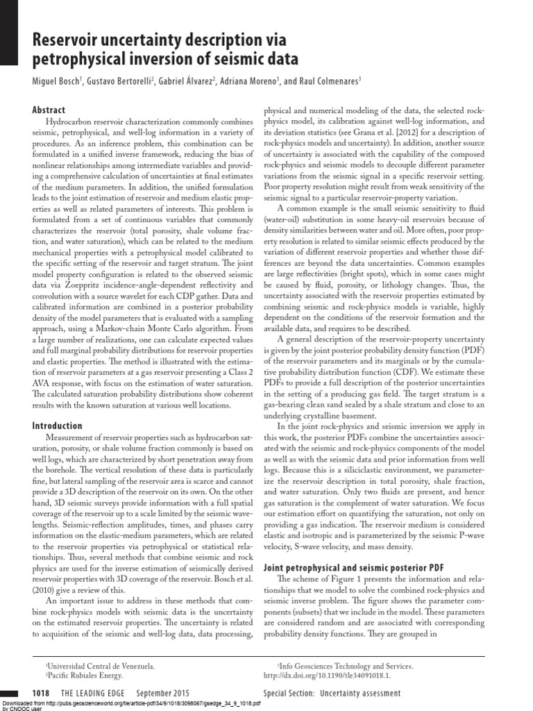 Reservoir Uncertainty via Seismic Inversion | PDF | Statistical Theory ...
