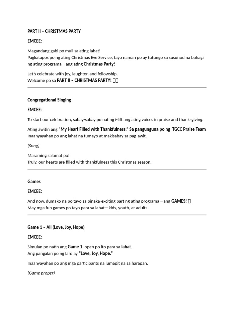 Script For Christmas Party | PDF