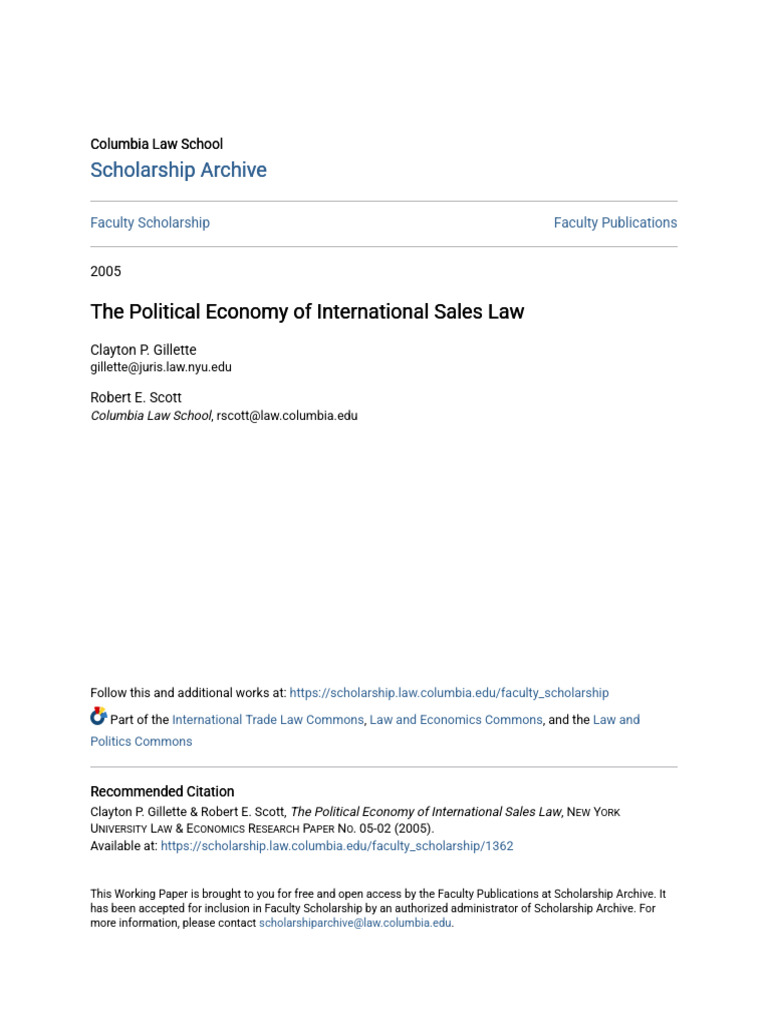 Political Economy of International Sales Law | PDF