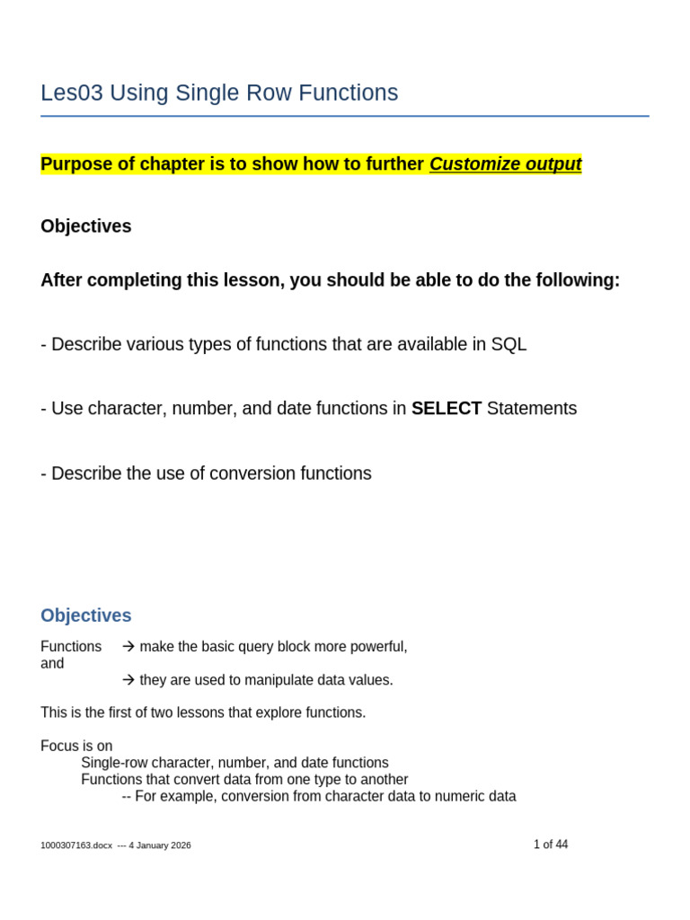 Les03-Using Single Functions-Notes by RT | PDF | Sql | Function ...