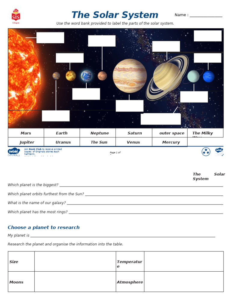 Worksheet The Solar System Labelling | PDF