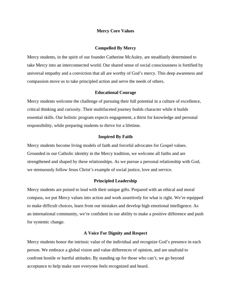 Mercy Core Values and Graduate Reflection | PDF