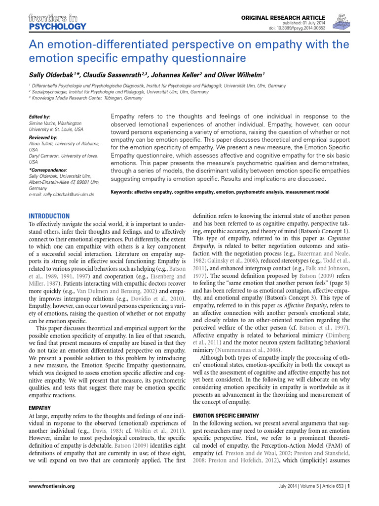 Emotion-Specific Empathy Questionnaire | PDF | Empathy | Emotions