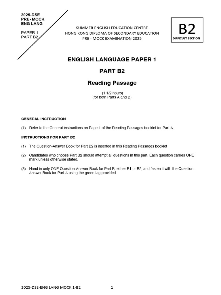2025 DSE English Language Mock Exam B2 | PDF | Veganism | Eating ...