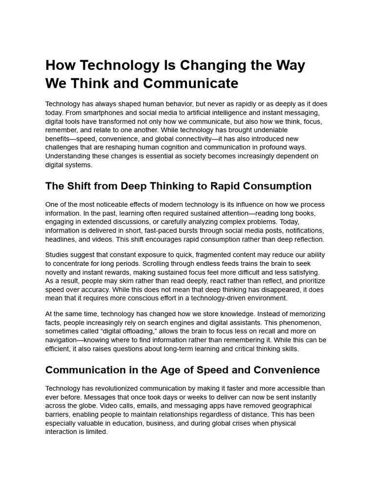 Technology Changing the Way We Think and Communicate | PDF ...