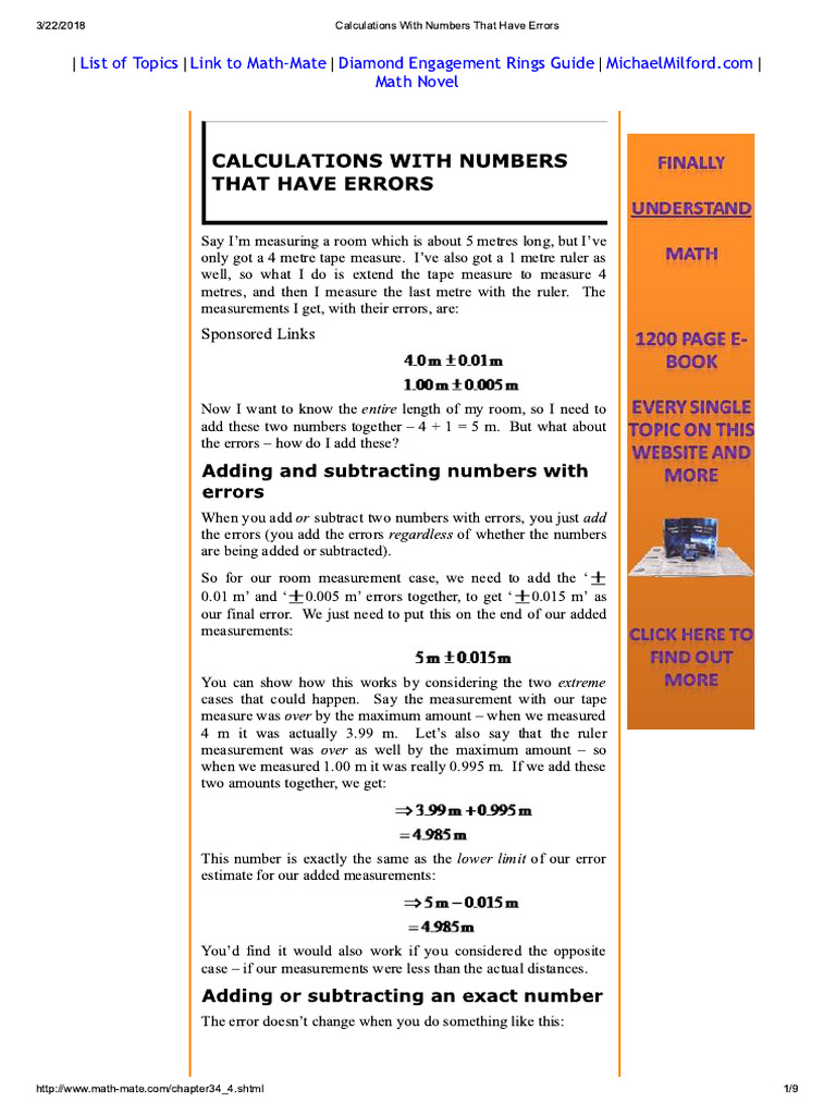 Calculations With Numbers That Have Errors | PDF