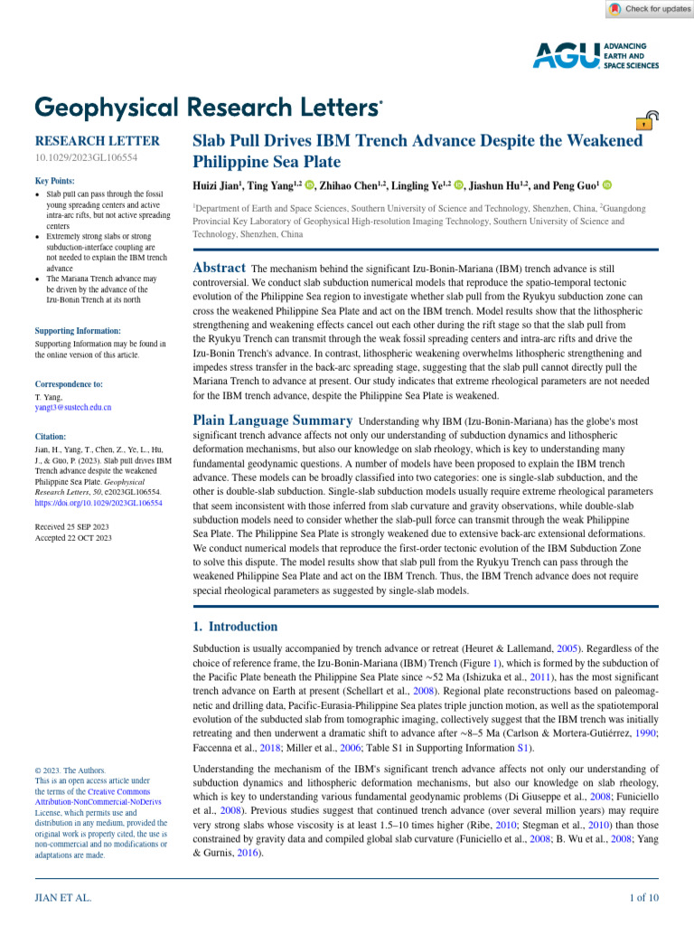 Slab Pull Mechanism in IBM Trench Advance | PDF | Plate Tectonics | Rift