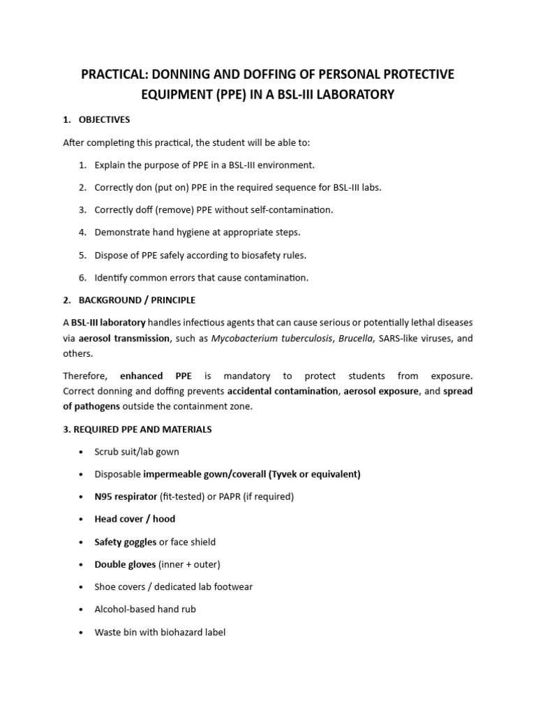 PPE Donning and Doffing in BSL-III Lab | PDF | Personal Protective ...
