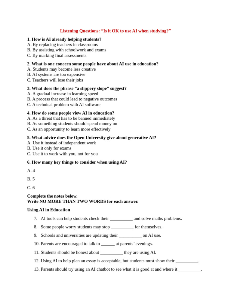 Listening Questions | PDF