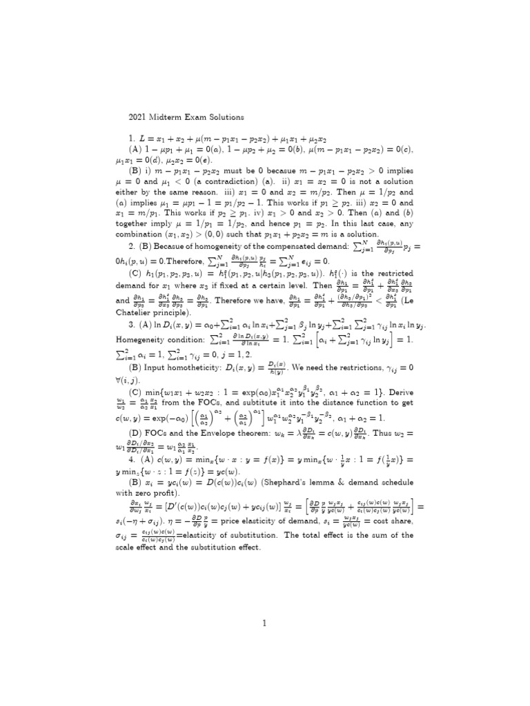 2021 Midterm Exam Solutions Overview | PDF