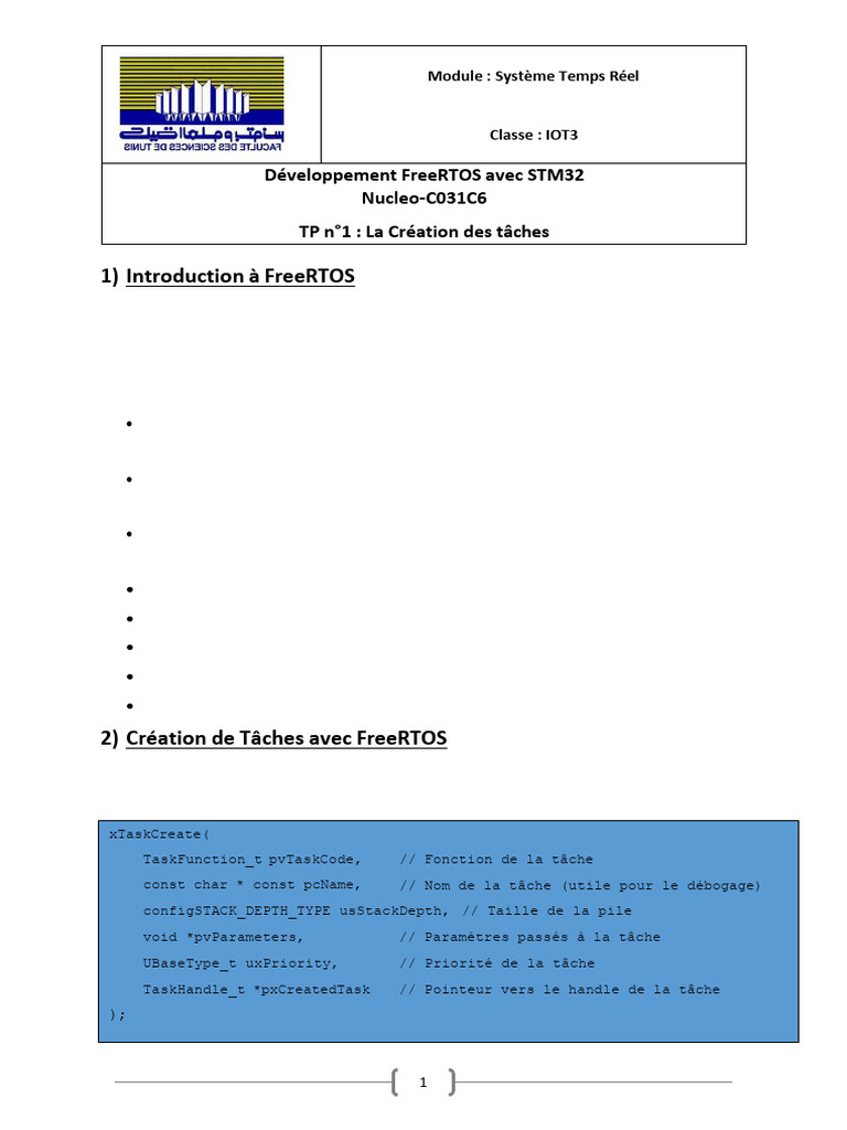 Création de Tâches avec FreeRTOS STM32 | PDF | Informatique ...