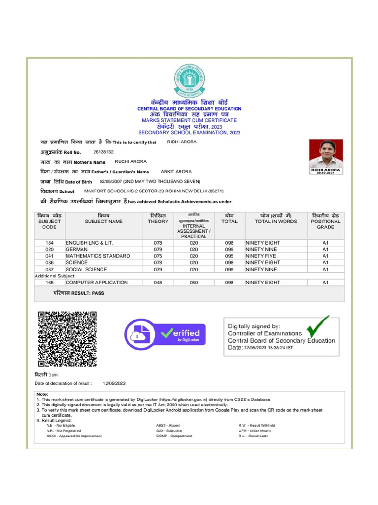 X - Marksheet | PDF