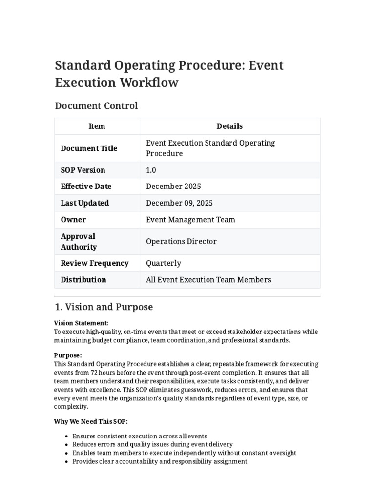Event Execution SOP for Quality Delivery | PDF | Safety
