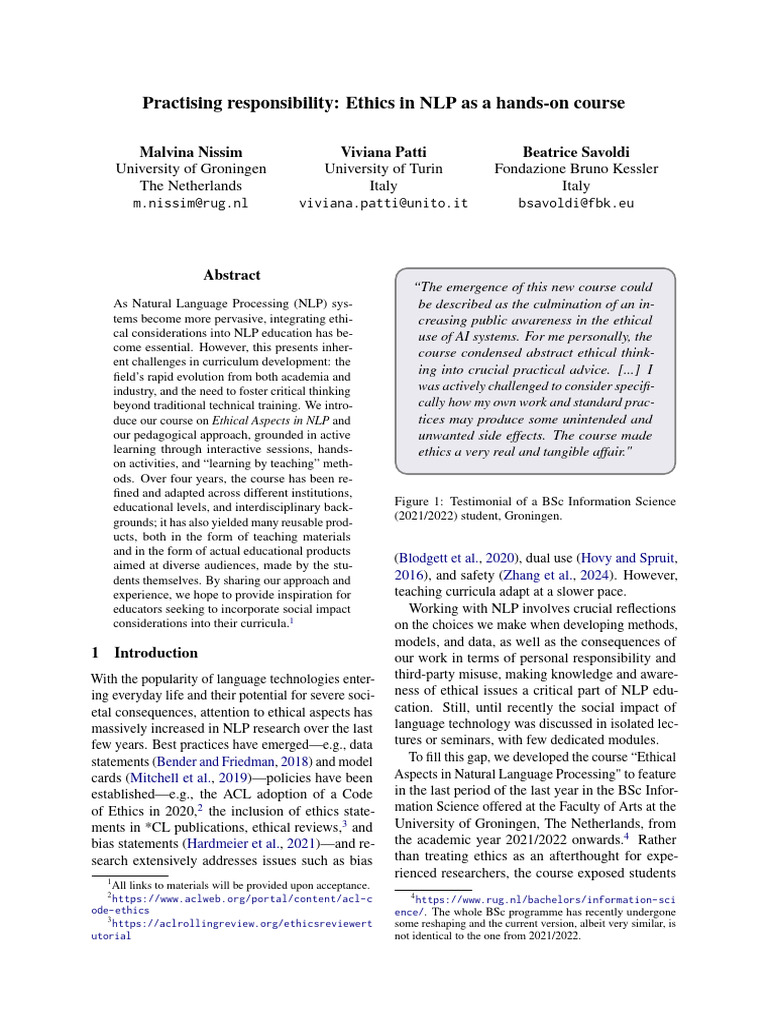 Ethical NLP Education Course Overview | PDF | Learning | Artificial ...