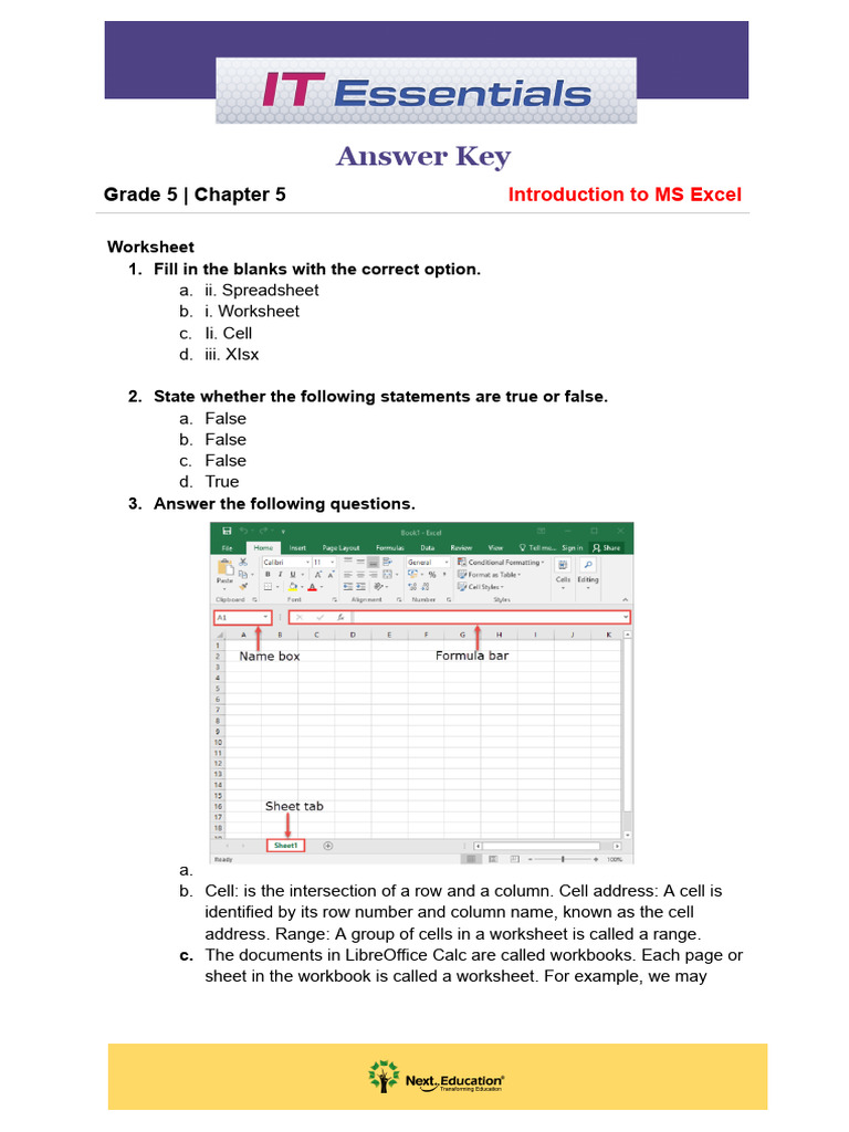 Grade 5 Excel Worksheet Answer Key | PDF | Spreadsheet | Worksheet