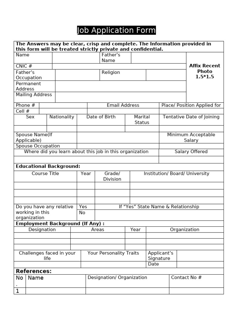 Job Application Form Template | PDF