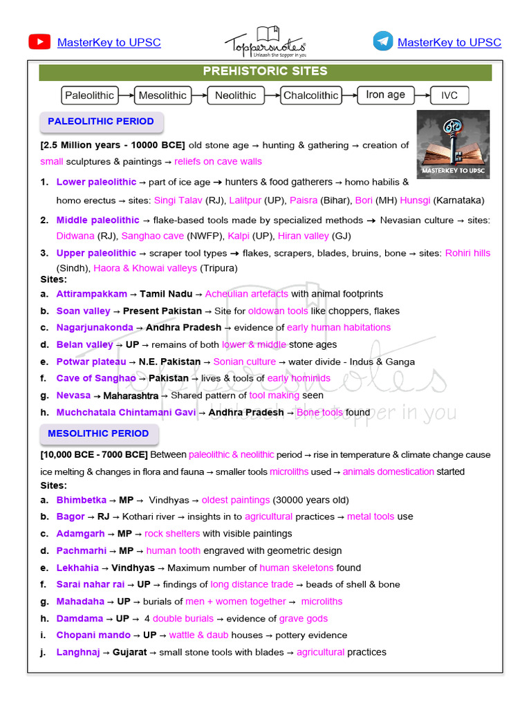 Prehistoric Sites in India for UPSC | PDF | Paleolithic | Archaeology