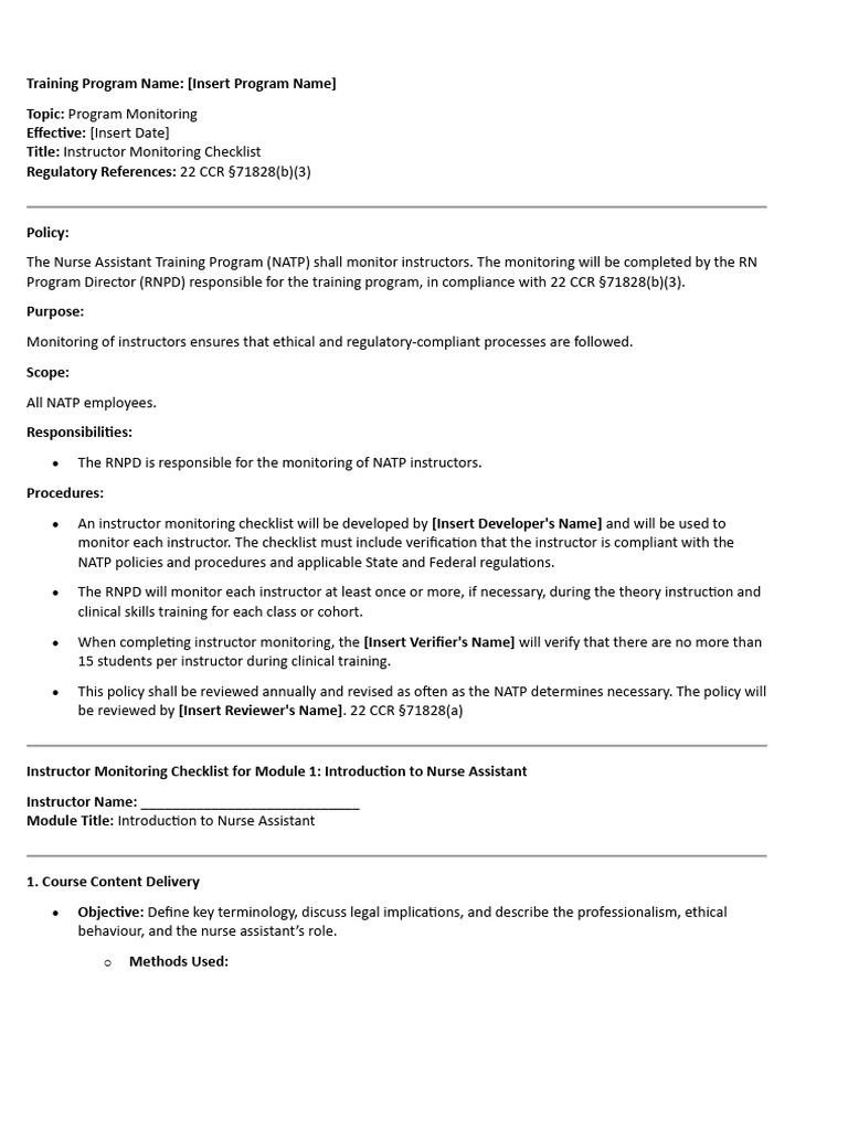 Instructor Monitoring Checklist for NATP | PDF | Emergency Management
