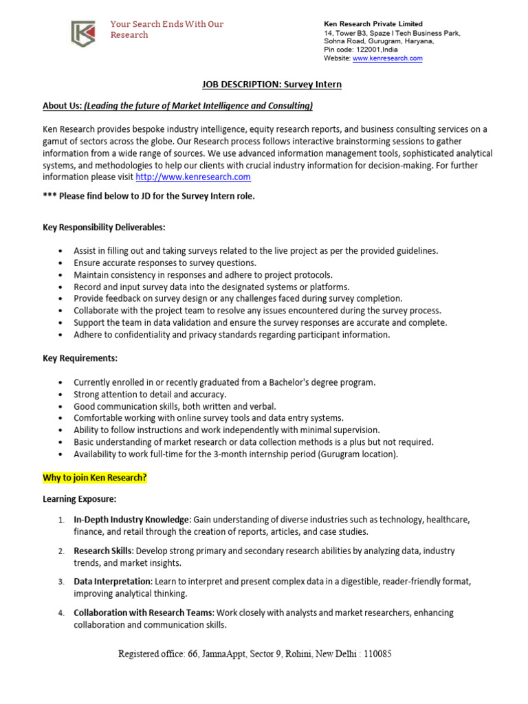 Survey Intern Job Opportunity at Ken Research | PDF | Marketing ...