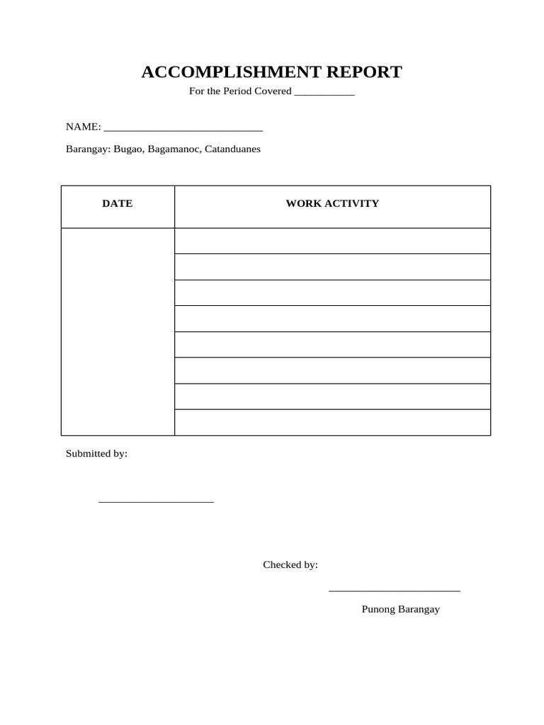 Bugao Barangay Accomplishment Report | PDF