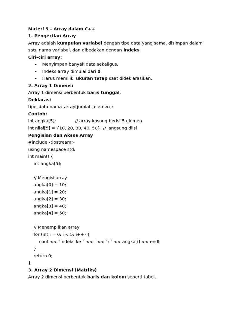 Panduan Lengkap Array dalam C++ | PDF