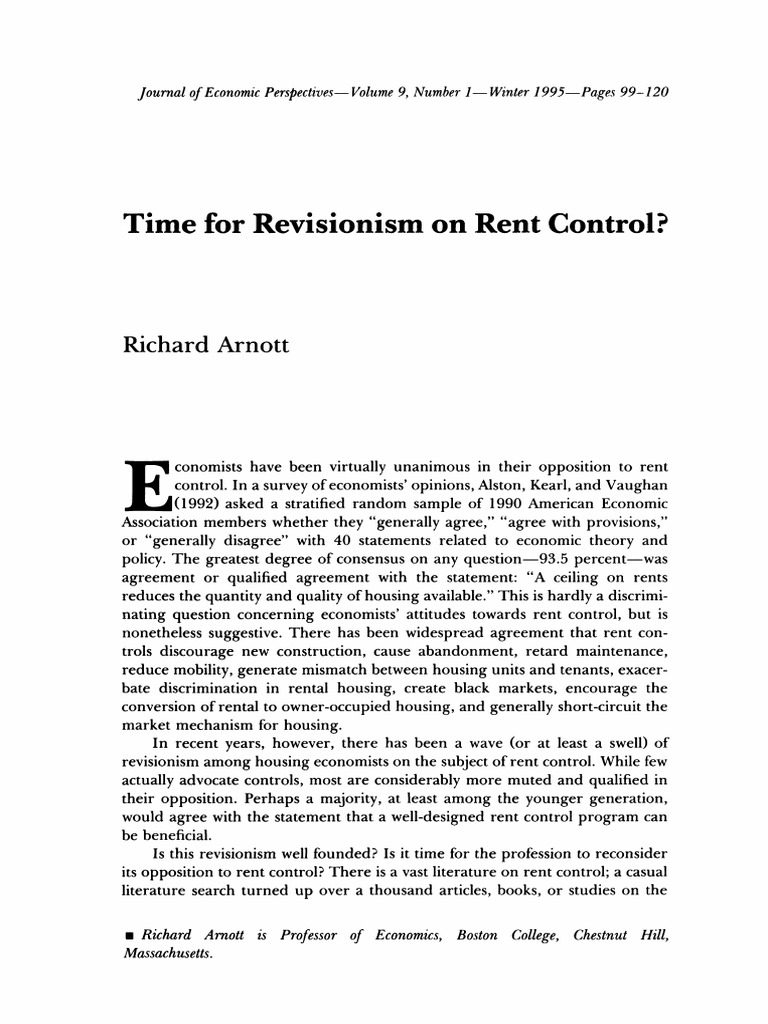 2011 Time for Revisionism on Rent Control | PDF | Rent Regulation ...