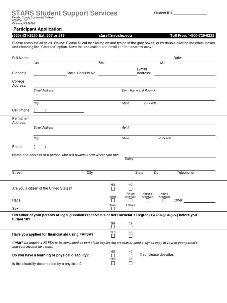 NCCC STARS Program Participant Application | PDF | Sat | Learning