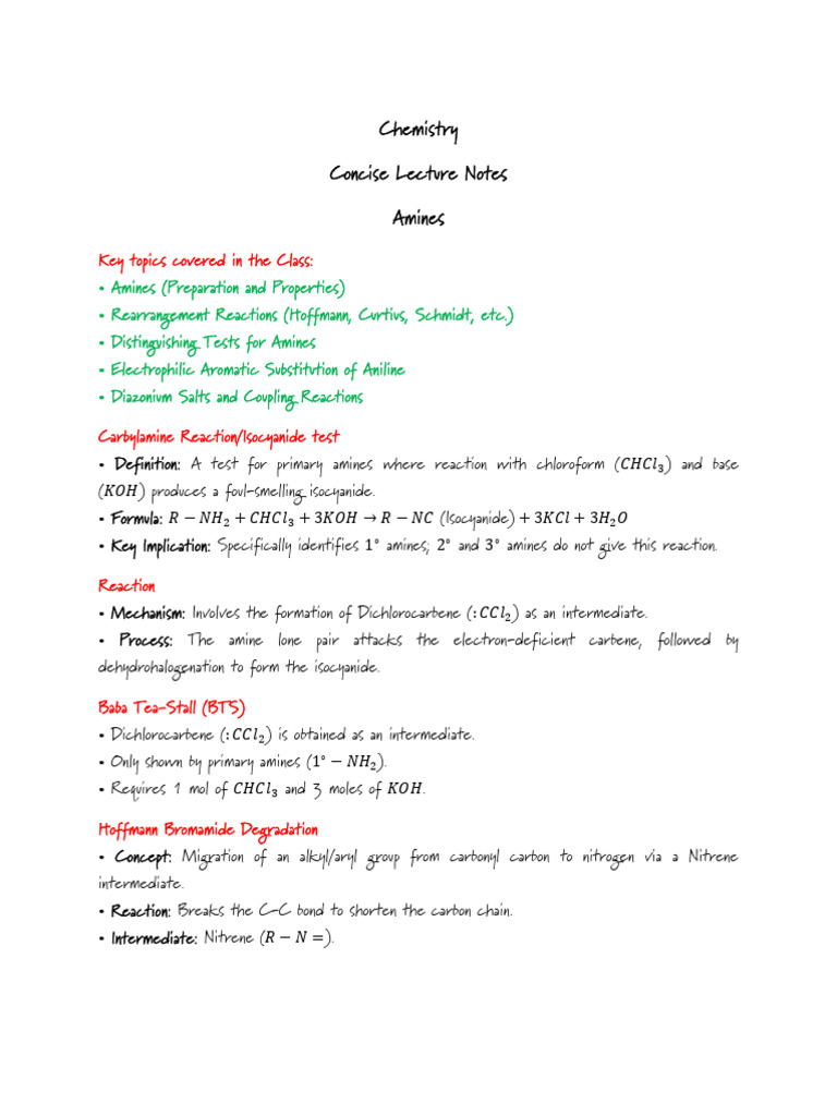 Amines Short Notes.pdf | PDF | Amine | Chemical Reactions