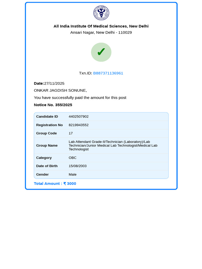 Lab Technician Payment Confirmation | PDF