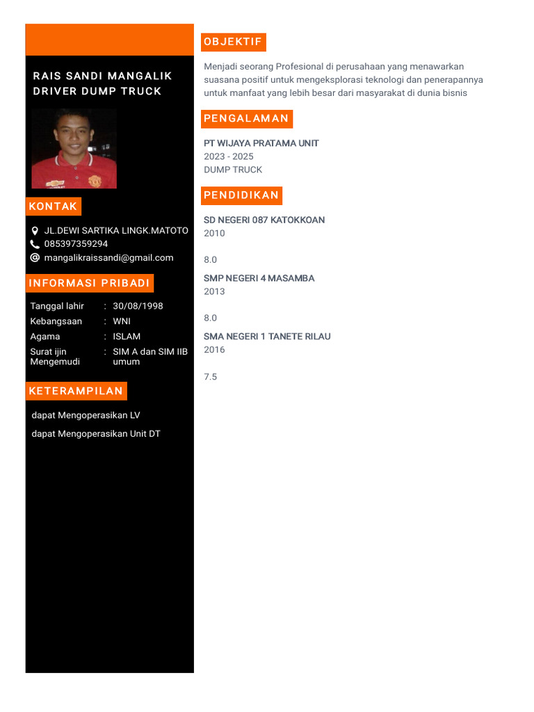 Profil Driver Dump Truck Profesional | PDF